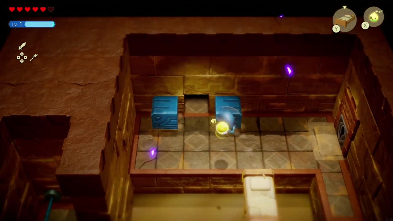 Gerudo Sanctum Dungeon - The Legend of Zelda: Echoes of Wisdom Walkthrough 84 The blue cubes have slid apart, opening the doorway at the top of the Gerudo Sanctum sand room.
