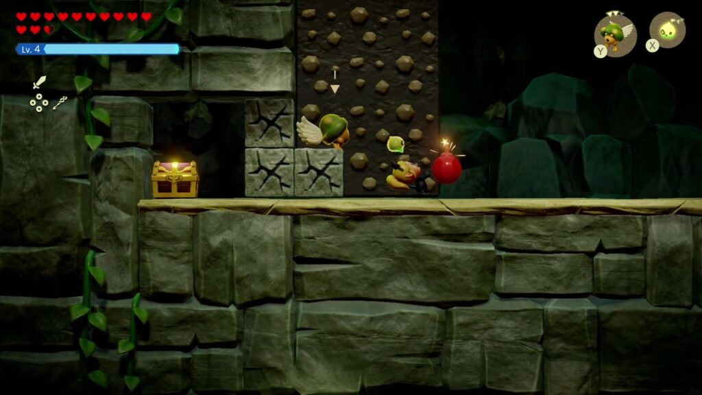Hebra Mountain: A Rift on Holy Mount Lanayru - The Legend of Zelda: Echoes of Wisdom Walkthrough 13 A bomb sits by the cracked blocks hiding a chest on the left in Hebra Mountain Passage.