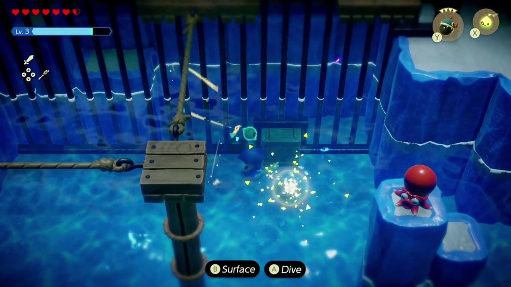 A Bombfish echo explodes against the crate wedged in the underwater gap in the northern bars.