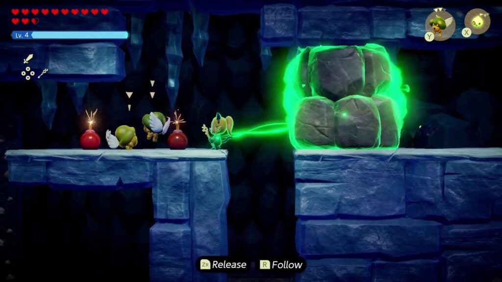 Hebra Mountain: A Rift on Holy Mount Lanayru - The Legend of Zelda: Echoes of Wisdom Walkthrough 17 With Zirro bombs set, Zelda Binds the second big rock and drags it clear in Hebra Mountain Passage.
