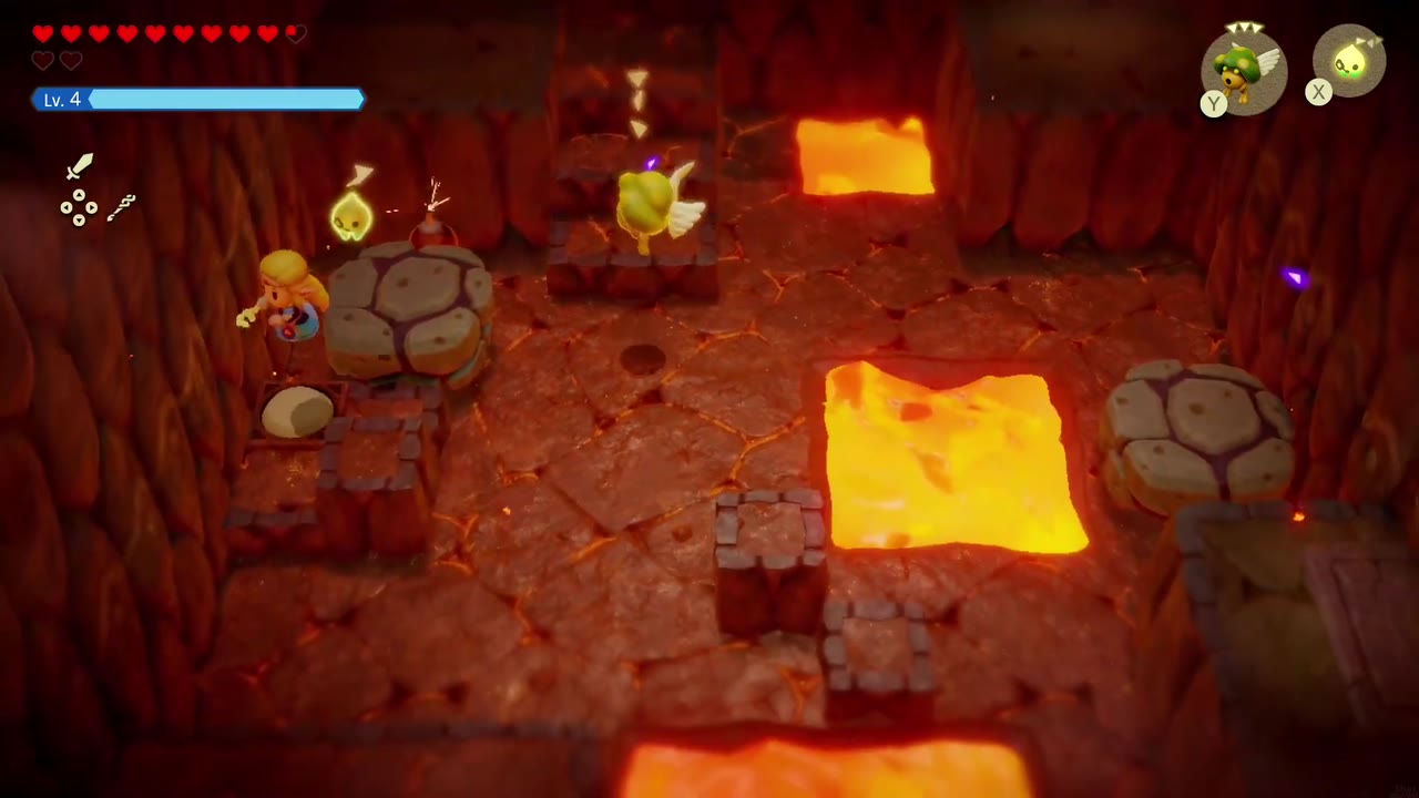 Eldin Temple Dungeon - The Legend of Zelda: Echoes of Wisdom Walkthrough 19 The lava drops and the boulder sits on the left ledge switch, opening the barred north door.