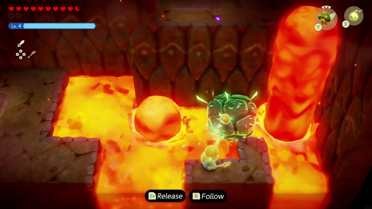 Eldin Temple Dungeon - The Legend of Zelda: Echoes of Wisdom Walkthrough 10 Zelda binds the boulder onto a lava geyser as the lava column erupts beside it.