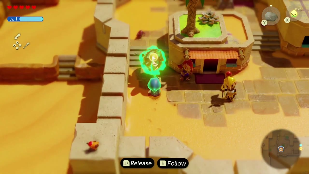 Elusive Tumbleweeds - The Legend of Zelda: Echoes of Wisdom Walkthrough 9 The bound tumbleweed trails Zelda across a Gerudo Town plaza.