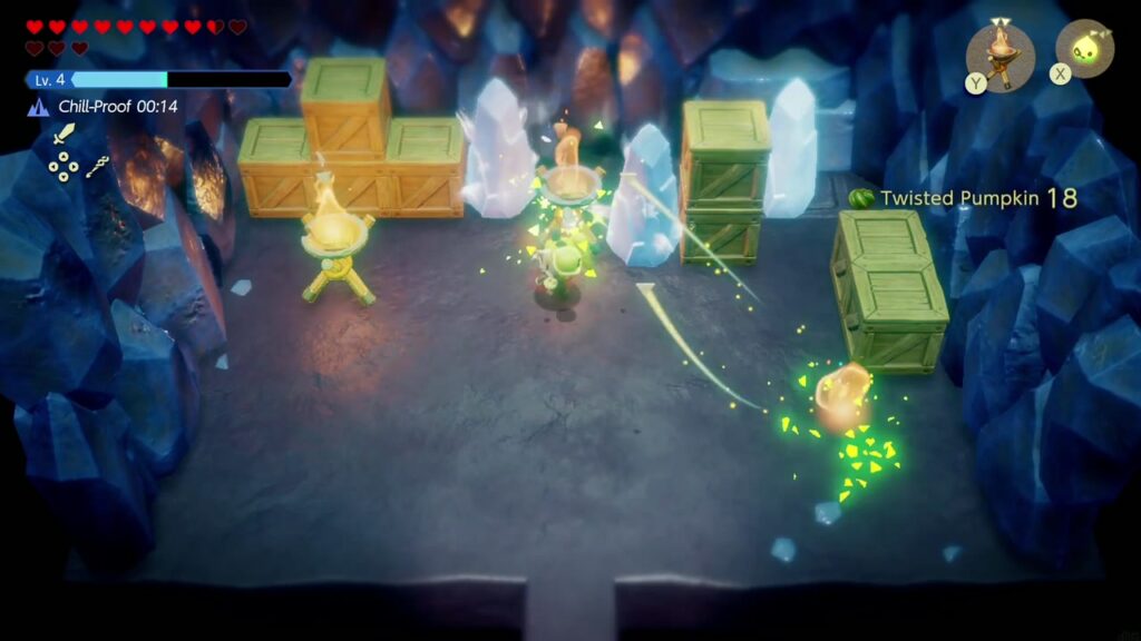 Hebra Mountain: A Rift on Holy Mount Lanayru - The Legend of Zelda: Echoes of Wisdom Walkthrough 33 Zelda's Brazier echo melts ice crystals in the first room of the Hebra Mountain ice cave.