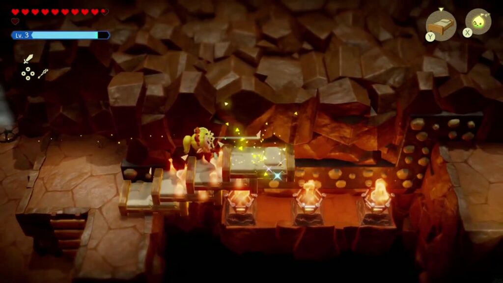 The Rift on Eldin Volcano - The Legend of Zelda: Echoes of Wisdom Walkthrough 22 Zelda passes a cave room lined with flaming braziers on the way back out to the trail.