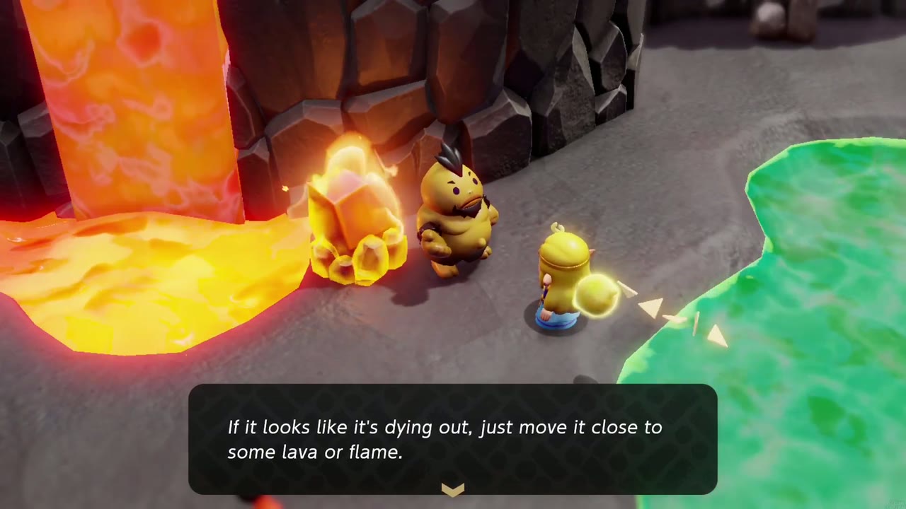Ondes shows the burning coal and warns to keep it near lava or flame. Ondes shows the burning coal and warns to keep it near lava or flame.