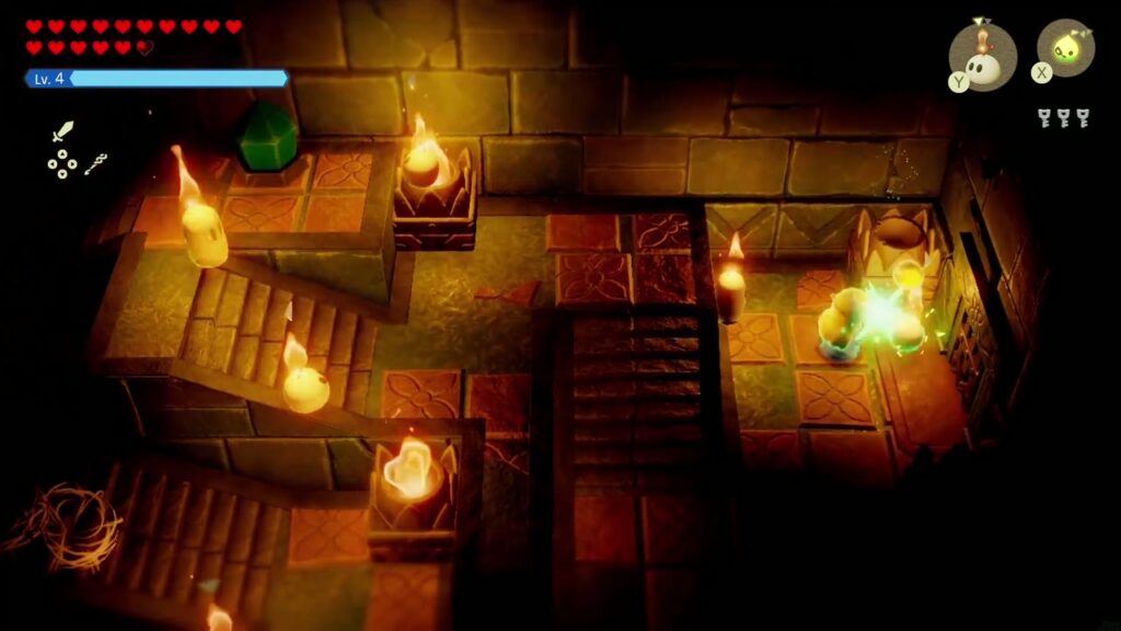 Faron Temple Dungeon - The Legend of Zelda: Echoes of Wisdom Walkthrough 63 Zelda burns spiderwebs and strikes a crystal among the stairways of the dark fire room.