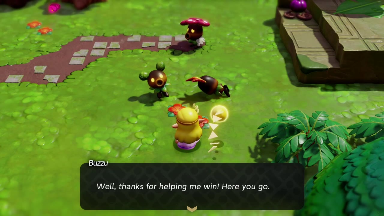 Buzzu thanks Zelda for helping him win at hide-and-seek and hands over a reward Buzzu thanks Zelda for helping him win at hide-and-seek and hands over a reward