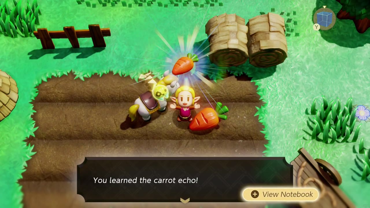 Zelda aprende o eco da cenoura no canteiro de cenouras em Hyrule Campo, ao lado do cavalo do rancho Zelda aprende o eco da cenoura no canteiro de cenouras em Hyrule Campo, ao lado do cavalo do rancho