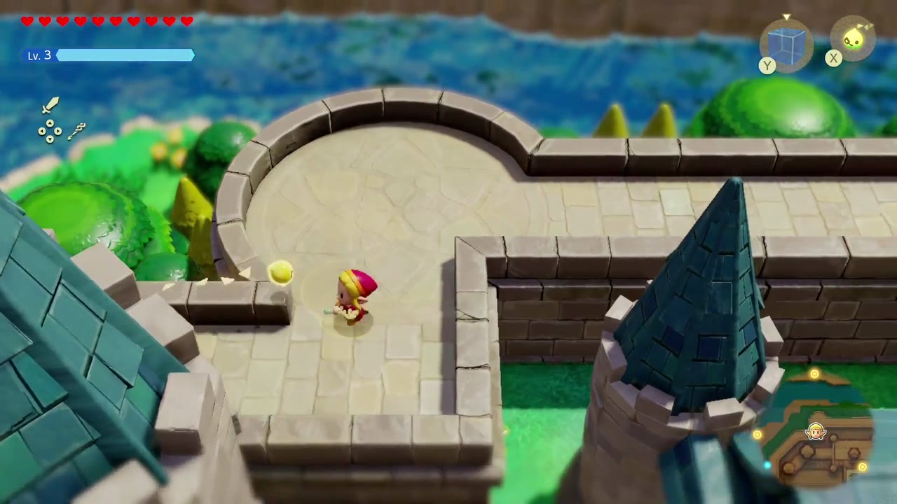 Hyrule Castle: Still Missing - The Legend of Zelda: Echoes of Wisdom Walkthrough 129 Zelda follows the top of Castle Town's outer wall around a tower toward the moat side.