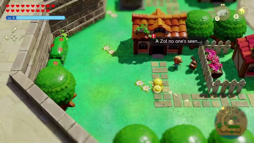 Zelda geht zum Haus des Zol-liebenden Jungen in Hyrule Burgstadt.