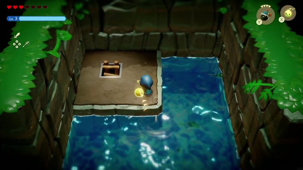 The Jabul Waters Rift - The Legend of Zelda: Echoes of Wisdom Walkthrough 46 Inside the islet, Zelda reaches the hatch in a small chamber that drops down a ladder into the flooded cave.