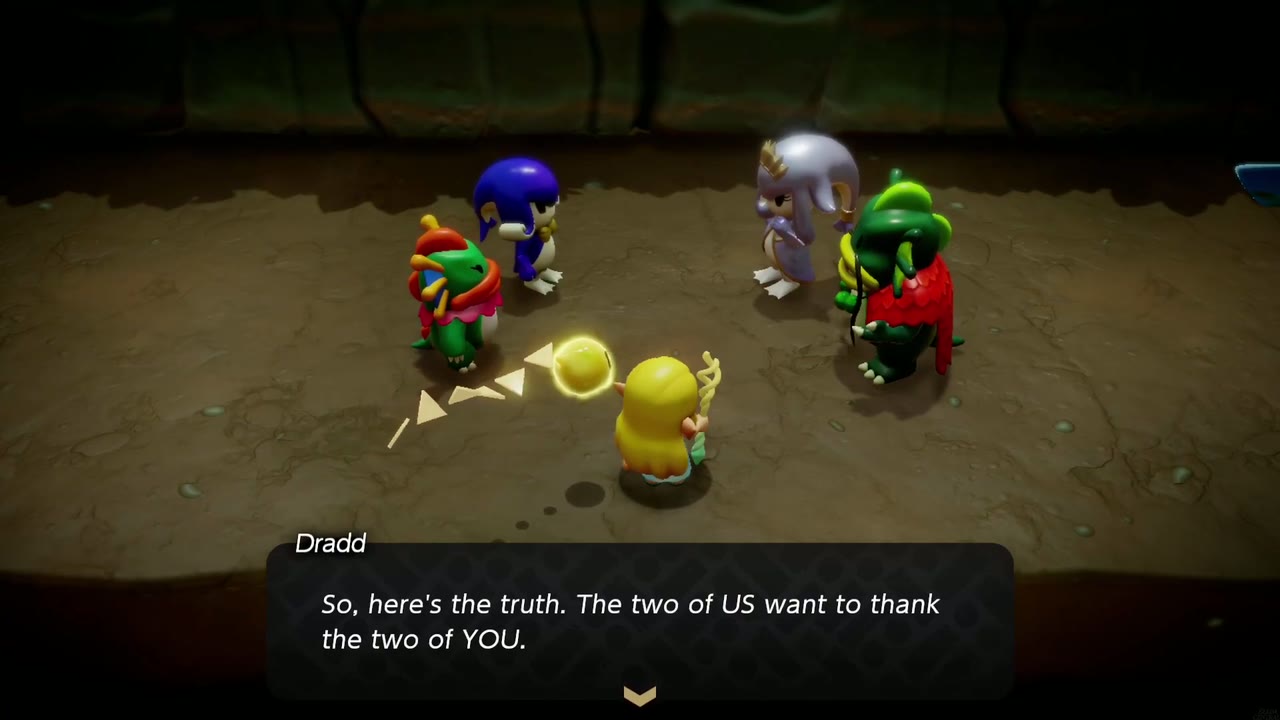 Chiefs Dradd and Kushara meet Rogma and Inawa in the Zora Cove cave to thank them. Chiefs Dradd and Kushara meet Rogma and Inawa in the Zora Cove cave to thank them.