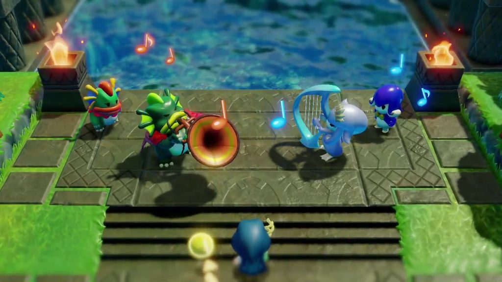 The Jabul Waters Rift - The Legend of Zelda: Echoes of Wisdom Walkthrough 27 Dradd and Kushara play their instruments together for Lord Jabu-Jabu at Crossflows Plaza.