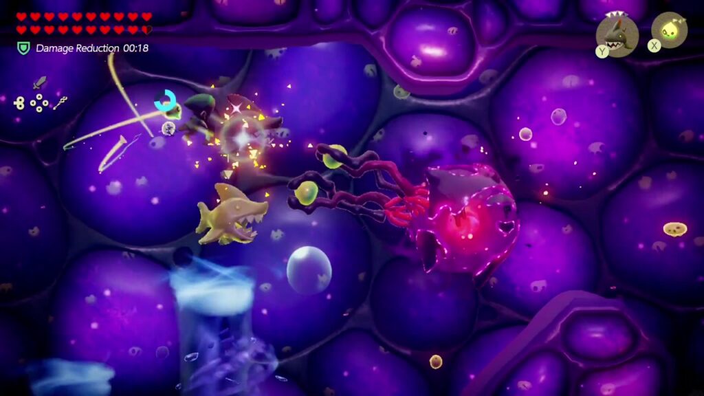 Null's Body: Final Dungeon - The Legend of Zelda: Echoes of Wisdom Walkthrough 42 Swimming Zelda's Chompfin echo goes after the tendrils trailing from Null's red core.