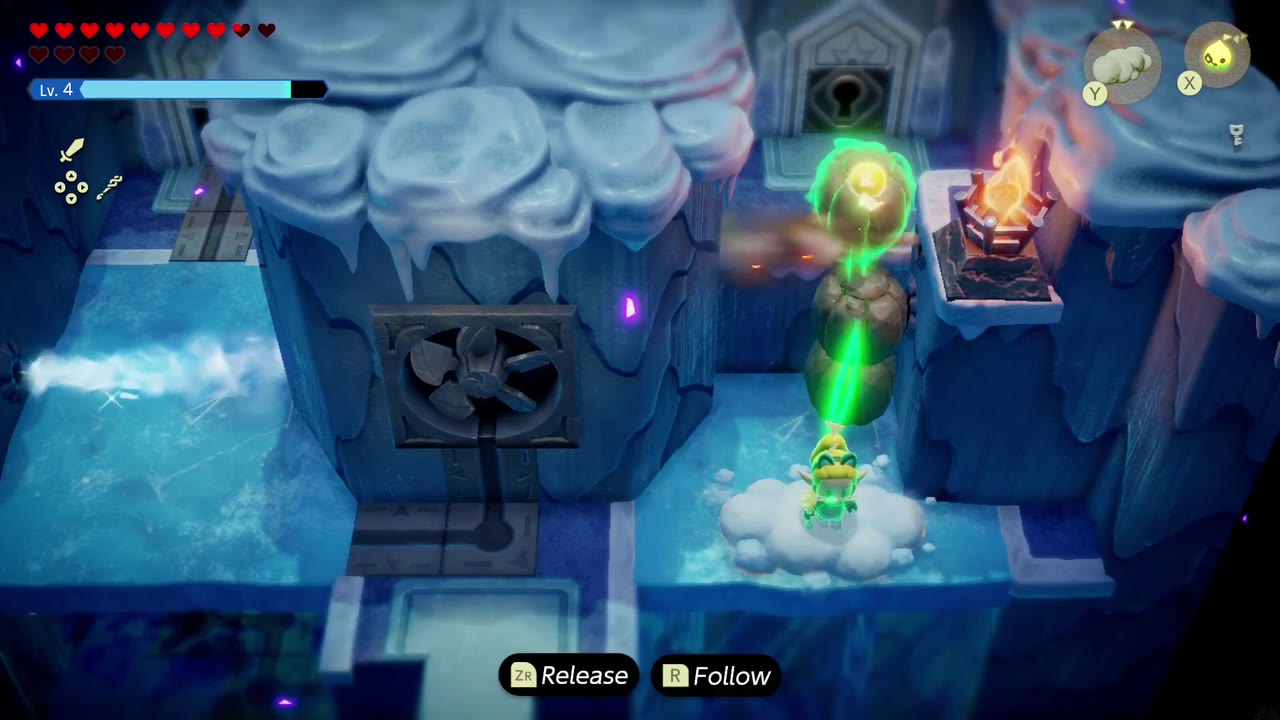Lanayru Temple Dungeon - The Legend of Zelda: Echoes of Wisdom Walkthrough 21 Standing on a Cloud, Zelda Binds the top boulder into place to finish her stack up to the ledge.