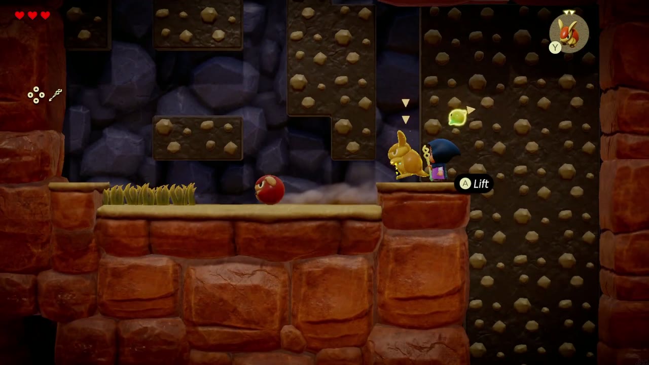 The Mysterious Rifts in Suthorn Forest - The Legend of Zelda: Echoes of Wisdom Walkthrough 49 Zelda climbs past a rolling Caromadillo in the Suthorn Forest side-view cave