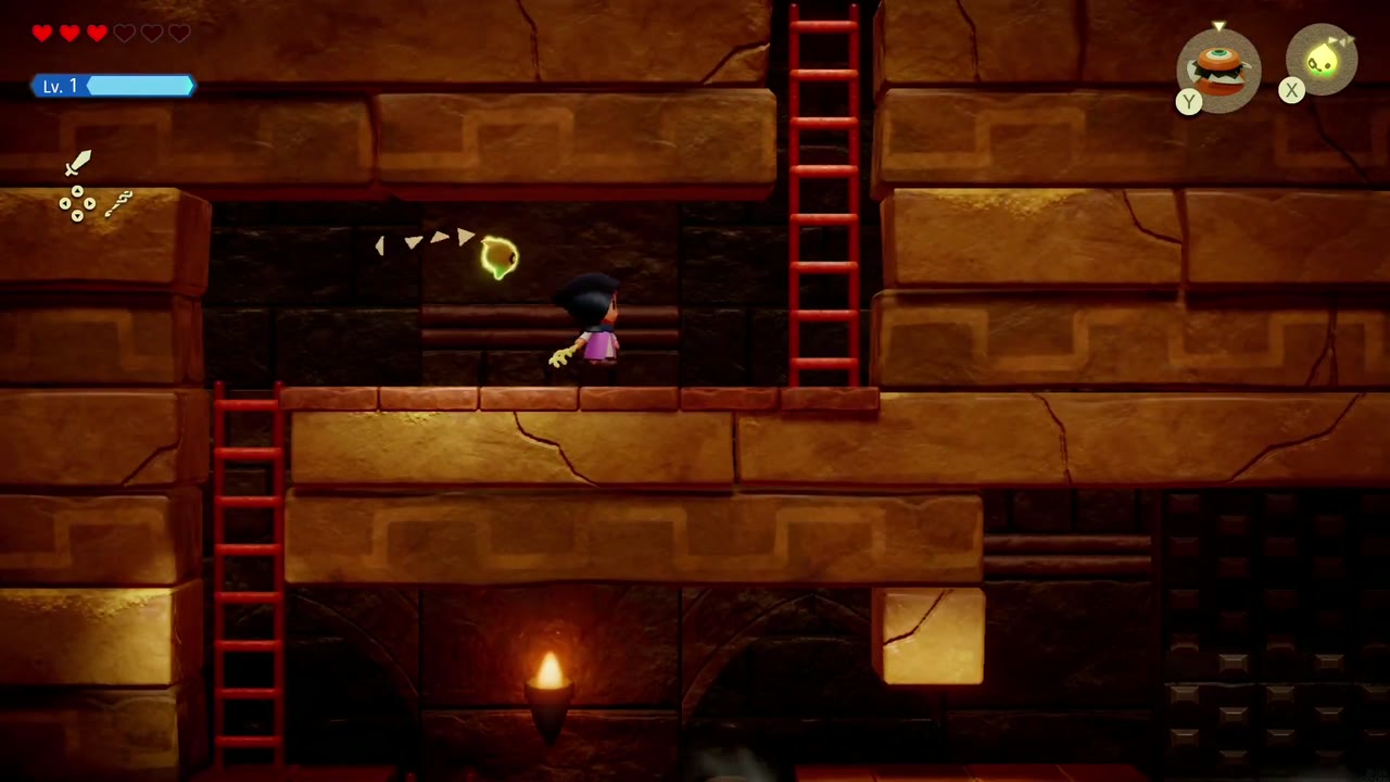 Gerudo Sanctum Dungeon - The Legend of Zelda: Echoes of Wisdom Walkthrough 10 Zelda crosses the upper ledge toward the tall ladder that leaves the steam room.