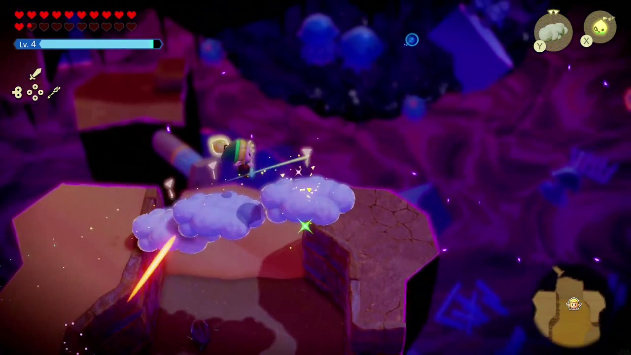 The Eternal Forest - The Legend of Zelda: Echoes of Wisdom Walkthrough 62 Zelda lays a row of Cloud echoes to bridge the gap between sand islands in the Stilled Ancient Ruins.