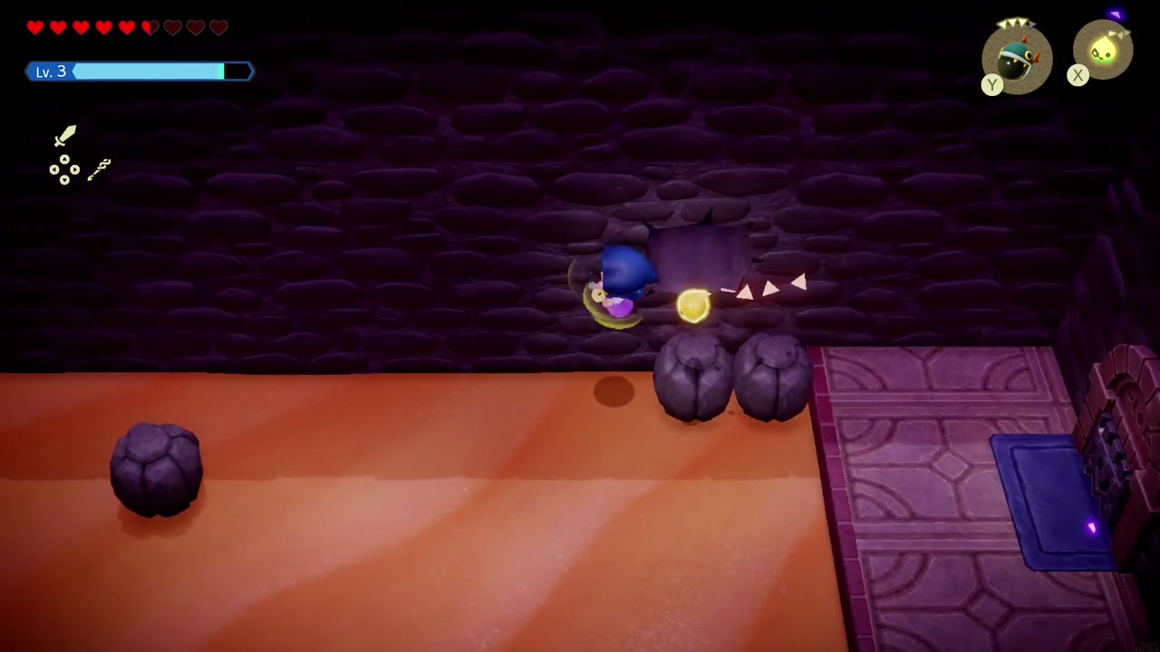 Hyrule Castle: Still Missing - The Legend of Zelda: Echoes of Wisdom Walkthrough 83 The cracked wall in the boulder sand room is blown open, revealing a passage north.