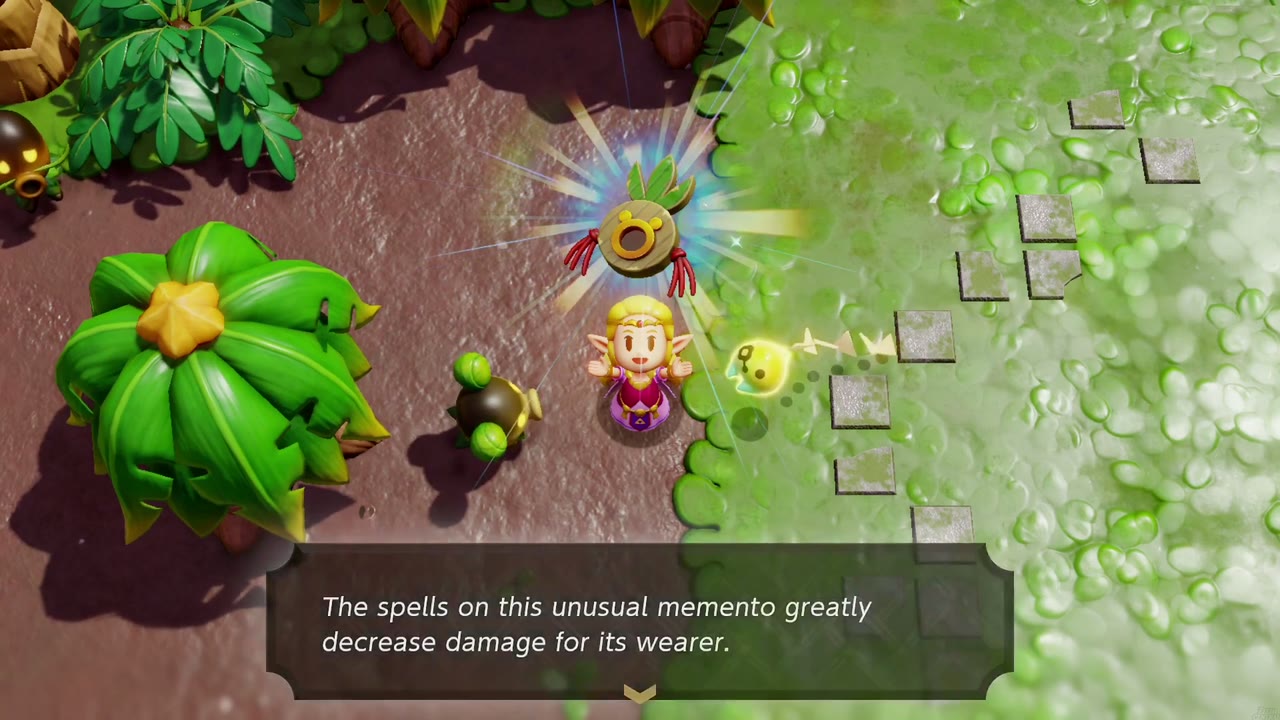 Zelda holds up the Curious Charm, upgraded from the Ancient Charm by the cotton-candy scrub. Zelda holds up the Curious Charm, upgraded from the Ancient Charm by the cotton-candy scrub.