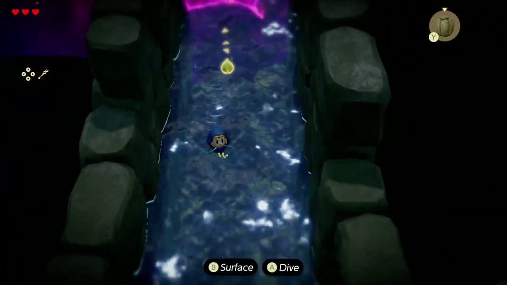 The water channel current carries Zelda away from the rift and out of Hyrule Castle