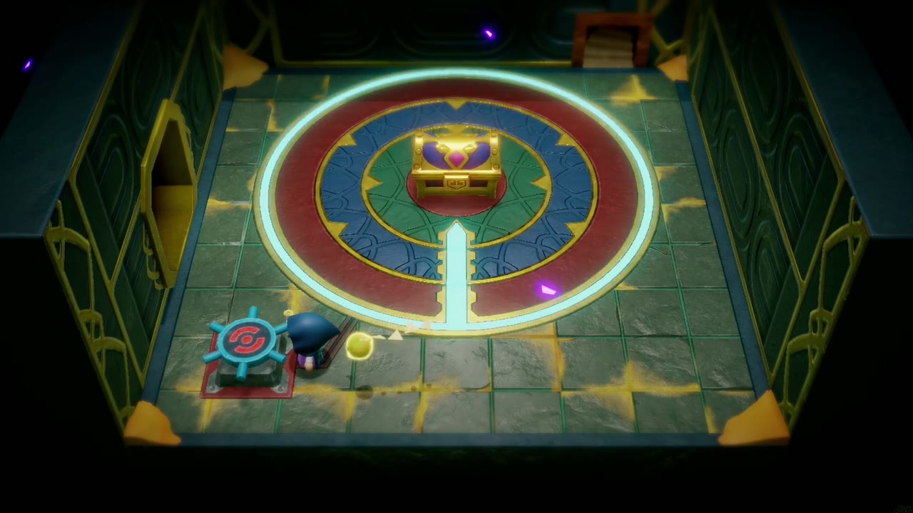 Gerudo Sanctum Dungeon - The Legend of Zelda: Echoes of Wisdom Walkthrough 131 Both ring gaps lined up with the floor path; the rings glow and the Big Key chest is open to reach.