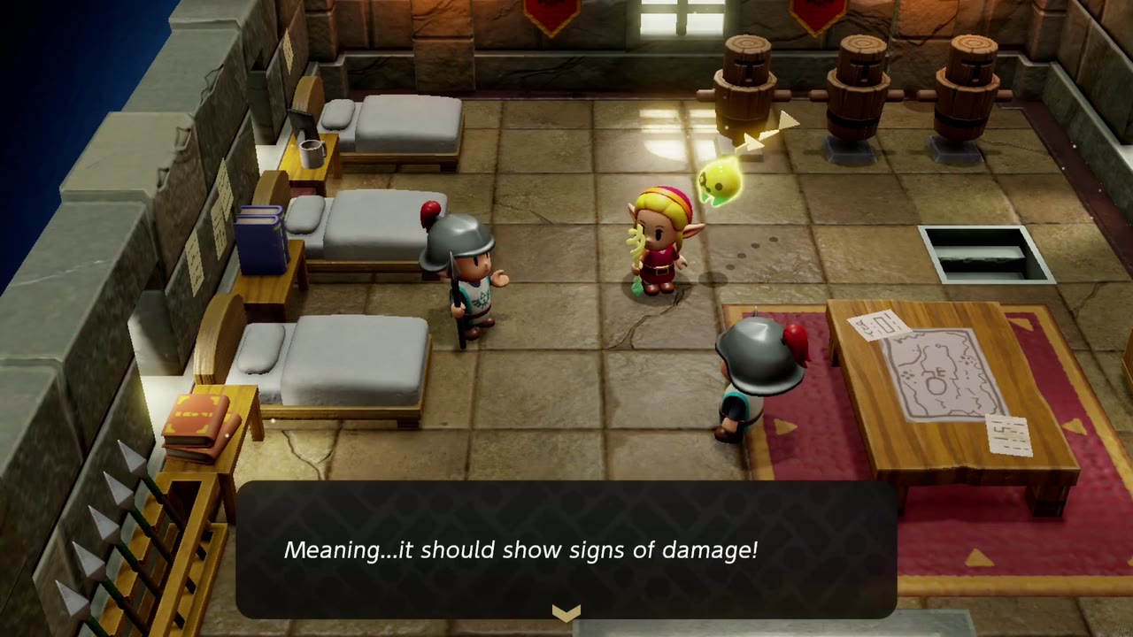 One Soldier Too Many - The Legend of Zelda: Echoes of Wisdom Walkthrough 15 In the Barracks, Zelda and Beecher reason that the missing equipment should show signs of damage.