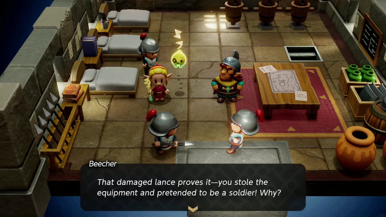 One Soldier Too Many - The Legend of Zelda: Echoes of Wisdom Walkthrough 22 Beecher confronts the soldier from the well in front of General Wright: That damaged lance proves it.