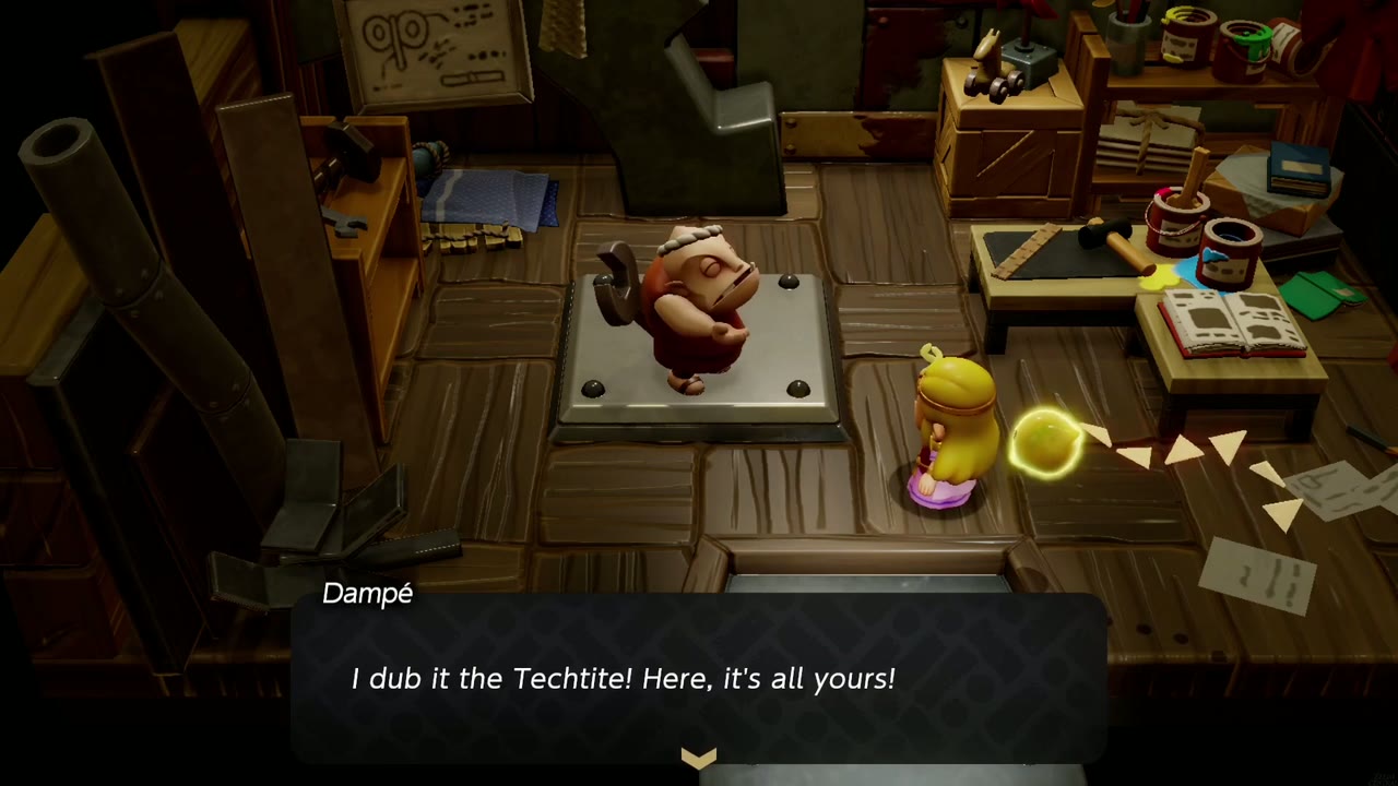 Dampé names his newly built automaton the Techtite in his Eastern Hyrule Field studio. Dampé names his newly built automaton the Techtite in his Eastern Hyrule Field studio.