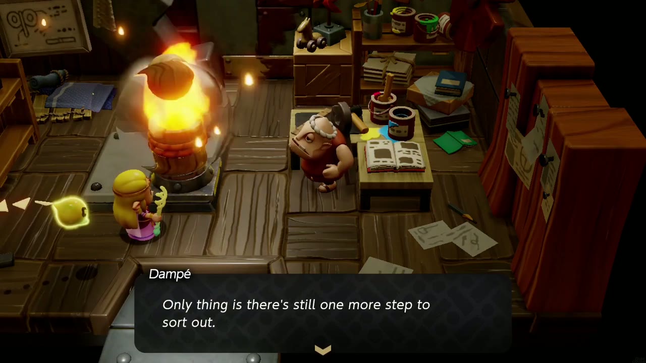 Explosions Galore! - The Legend of Zelda: Echoes of Wisdom Walkthrough 11 The Firework flares on the pedestal as Dampé says there is still one more step to sort out.