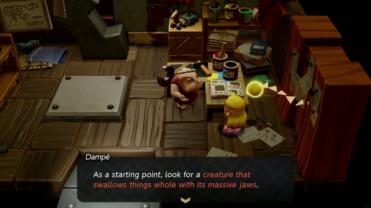 Dampé asks for a creature with massive jaws to start the Endless Stomach! automaton. Dampé asks for a creature with massive jaws to start the Endless Stomach! automaton.