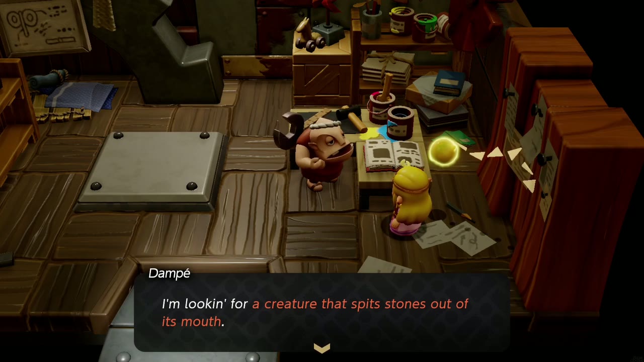 Explosions Galore! - The Legend of Zelda: Echoes of Wisdom Walkthrough 4 Dampé asks for a creature that spits stones out of its mouth.
