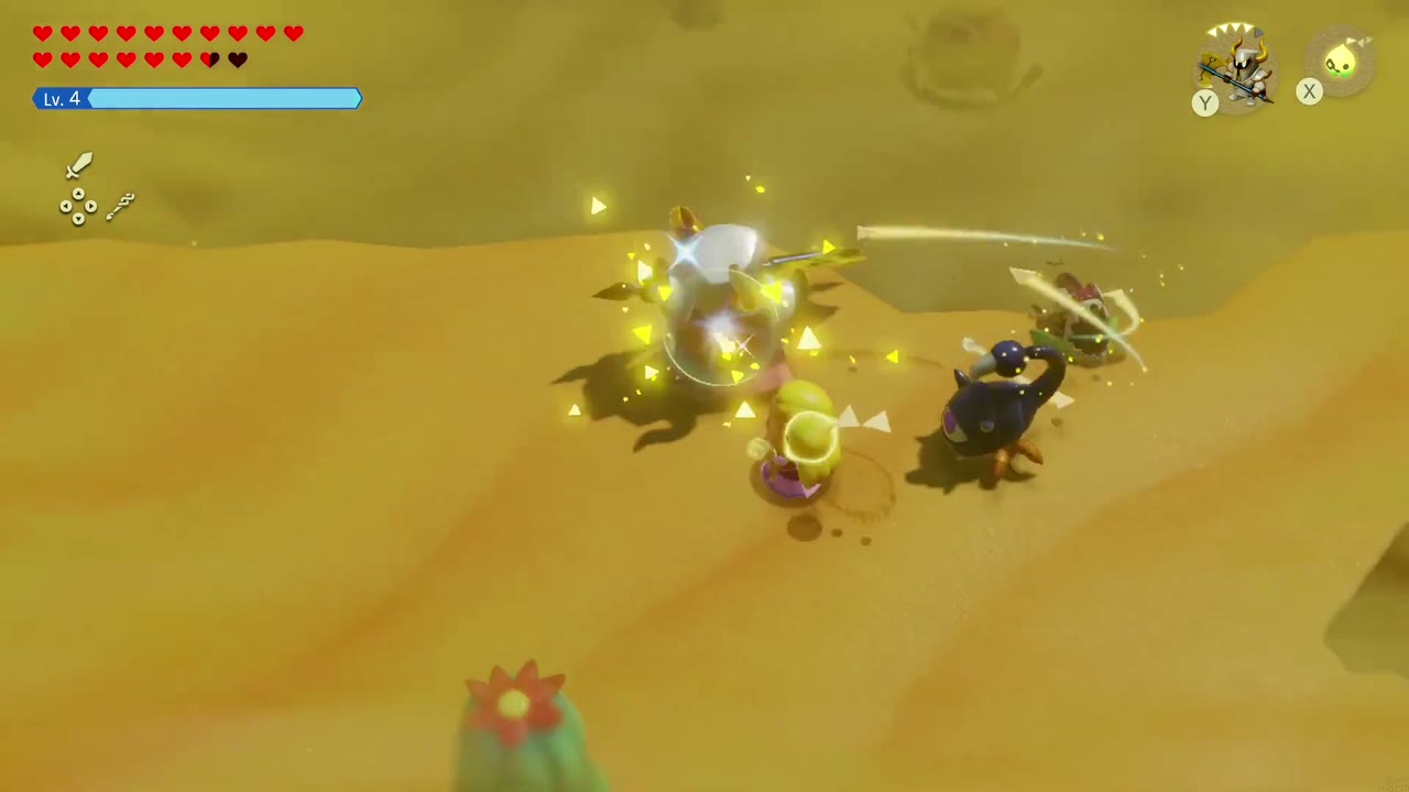 A freshly summoned Darknut echo stands beside Zelda in the sandstorm. A freshly summoned Darknut echo stands beside Zelda in the sandstorm.