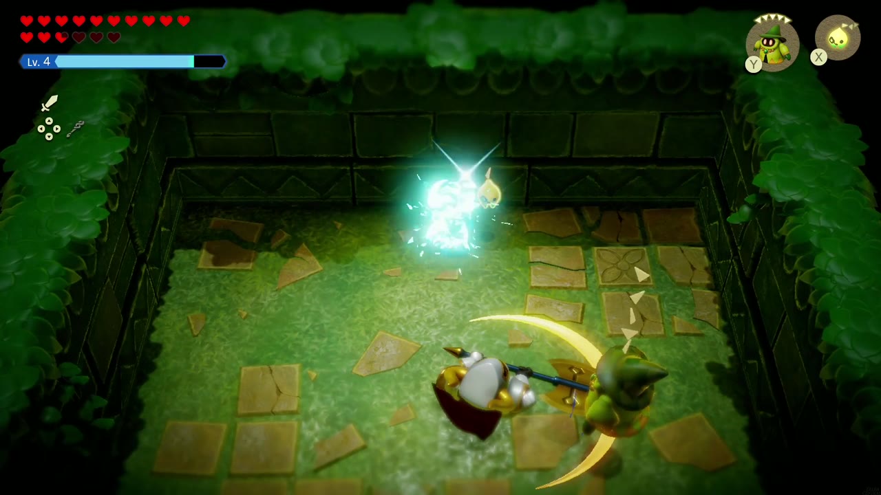Zelda fights a halberd-swinging Darknut Lv. 3 in the mossy room at the end of the Faron ruin Zelda fights a halberd-swinging Darknut Lv. 3 in the mossy room at the end of the Faron ruin