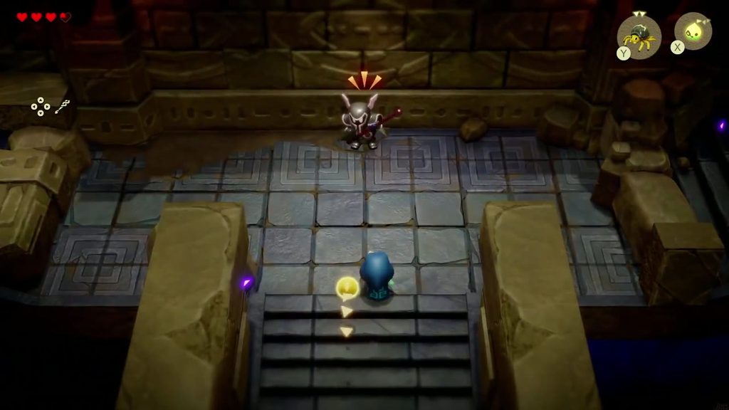 A Darknut waits at the top of the long stairs as Zelda climbs toward it
