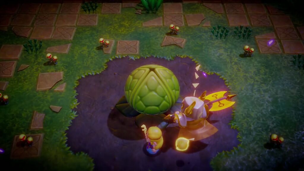 Faron Temple Dungeon - The Legend of Zelda: Echoes of Wisdom Walkthrough 75 A Darknut echo hacks at the bare bud after its heads are gone, finishing the mini-boss.