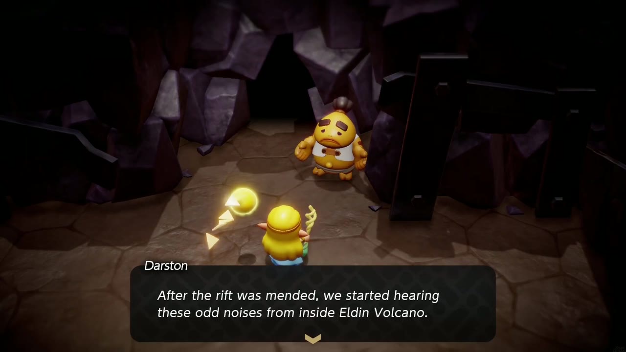 A Mountainous Mystery - The Legend of Zelda: Echoes of Wisdom Walkthrough 4 Darston says odd noises started inside Eldin Volcano after the rift was mended.
