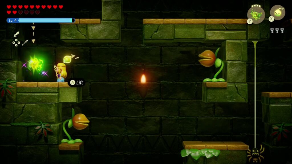 Faron Temple Dungeon - The Legend of Zelda: Echoes of Wisdom Walkthrough 40 In the side-view Deku Baba shaft, Zelda sends an electric echo at the snapping plants.