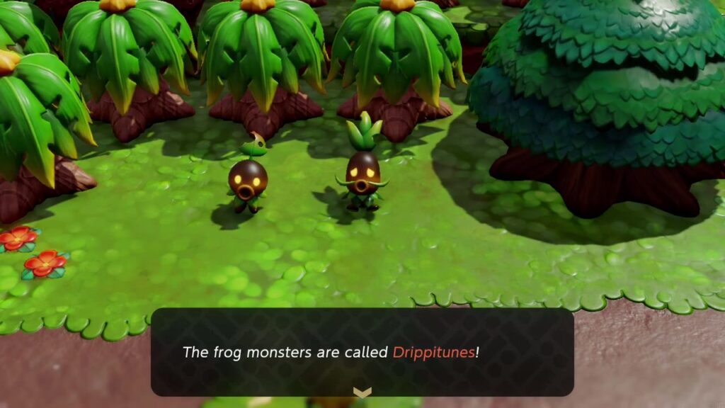A Rift in the Faron Wetlands - The Legend of Zelda: Echoes of Wisdom Walkthrough 7 The pulled-up Deku Scrub tells Zelda the frog monsters are called Drippitunes.