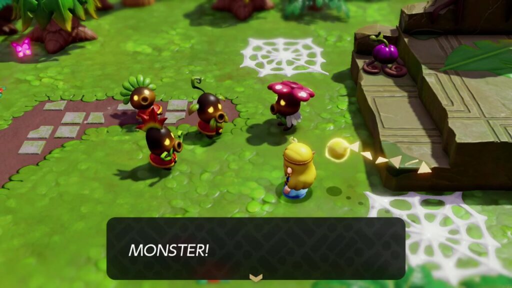A Rift in the Faron Wetlands - The Legend of Zelda: Echoes of Wisdom Walkthrough 29 The Deku Scrubs turn on Zelda and shout "MONSTER!" because the thorns and their webs are gone.
