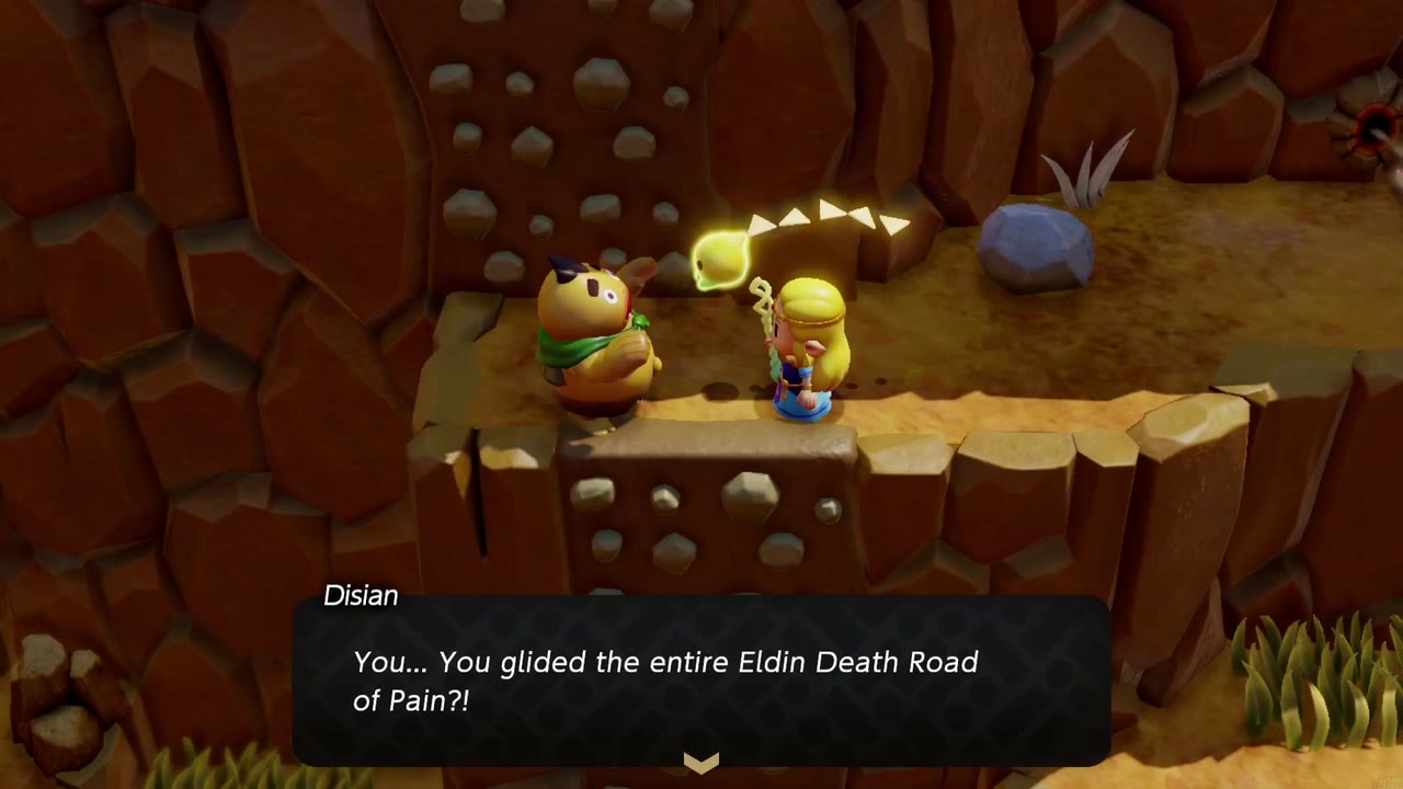 Disian is stunned that Zelda glided the whole Eldin Death Road of Pain. Disian is stunned that Zelda glided the whole Eldin Death Road of Pain.