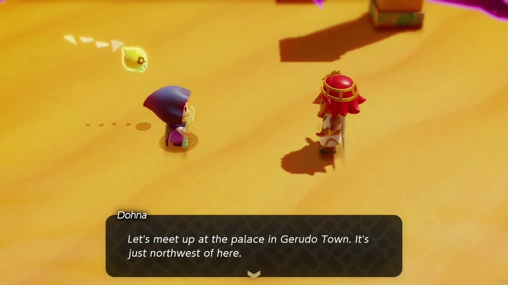 A Rift in the Gerudo Desert - The Legend of Zelda: Echoes of Wisdom Walkthrough 16 Captain Dohna asks Zelda to meet her at the palace in Gerudo Town, just northwest of the ruins.