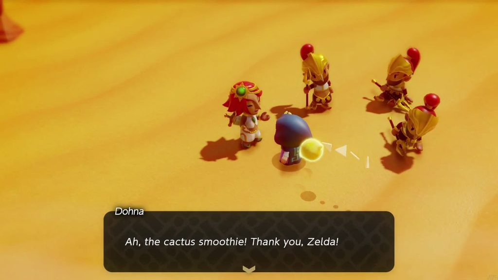 A Rift in the Gerudo Desert - The Legend of Zelda: Echoes of Wisdom Walkthrough 39 Dohna thanks Zelda after she hands over a Cactus Smoothie at the Southern Gerudo Desert rift.