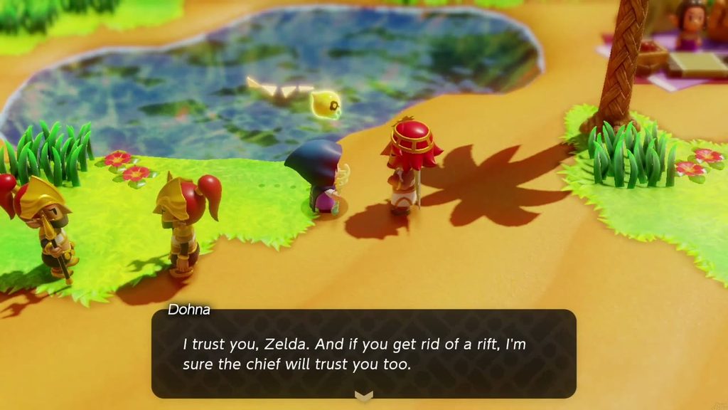 A Rift in the Gerudo Desert - The Legend of Zelda: Echoes of Wisdom Walkthrough 27 Dohna tells Zelda she trusts her and that clearing a rift will win the chief's trust too.