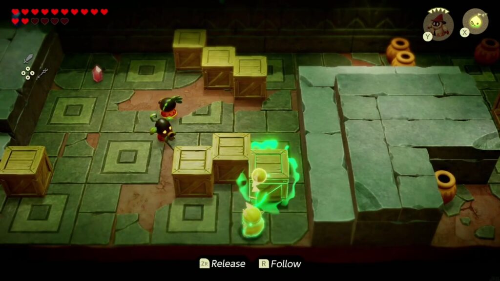 A Rift in the Faron Wetlands - The Legend of Zelda: Echoes of Wisdom Walkthrough 39 Zelda Binds a crate and walks it alongside her to stay out of the patrolling Deku guard's sight.
