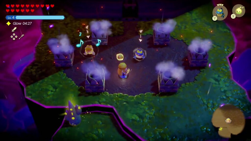 A Rift in the Faron Wetlands - The Legend of Zelda: Echoes of Wisdom Walkthrough 51 Drippitune echoes rain on the six braziers in the Stilled Faron Wetlands arena, putting their flames out.