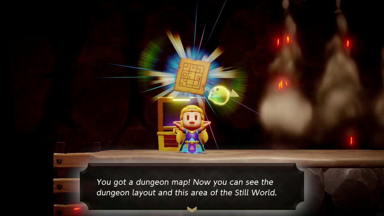 Eldin Temple Dungeon - The Legend of Zelda: Echoes of Wisdom Walkthrough 24 Zelda holds up the Eldin Temple Dungeon Map with its "You got a dungeon map!" text box.