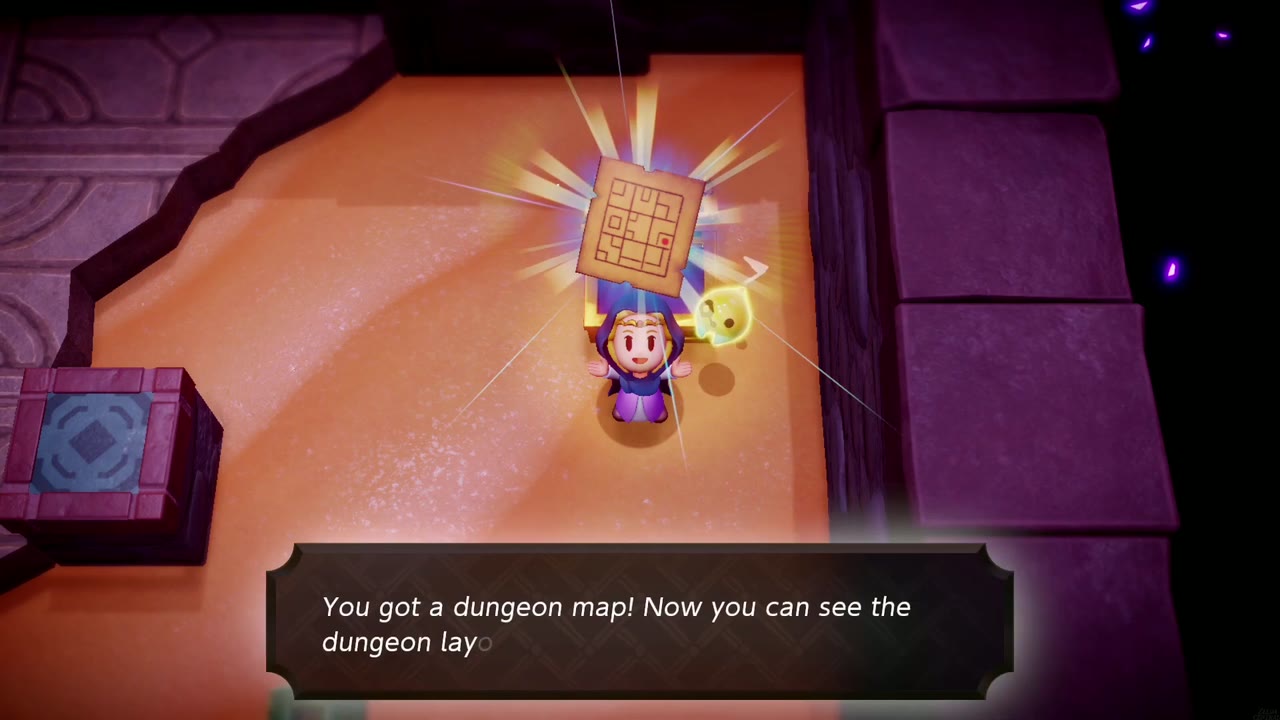 Hyrule Castle: Still Missing - The Legend of Zelda: Echoes of Wisdom Walkthrough 79 Zelda holds up the Hyrule Castle Dungeon Map uncovered under the sand.