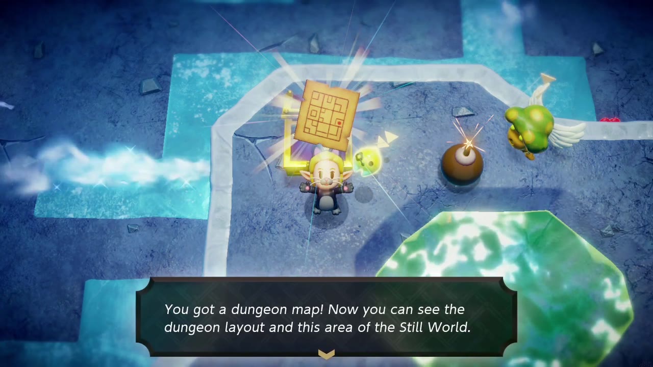 Lanayru Temple Dungeon - The Legend of Zelda: Echoes of Wisdom Walkthrough 35 Zelda holds up the Lanayru Temple Dungeon Map found in the chest on the room's upper ledge.